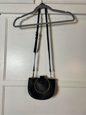 Anthropologie Veronica Faux Leather Black Ring Crossbody Bag Chic Fashionable